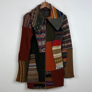 Myco Anna Sweater Jacket Womens Small Brown Red Patchwork Wool Unique Canada